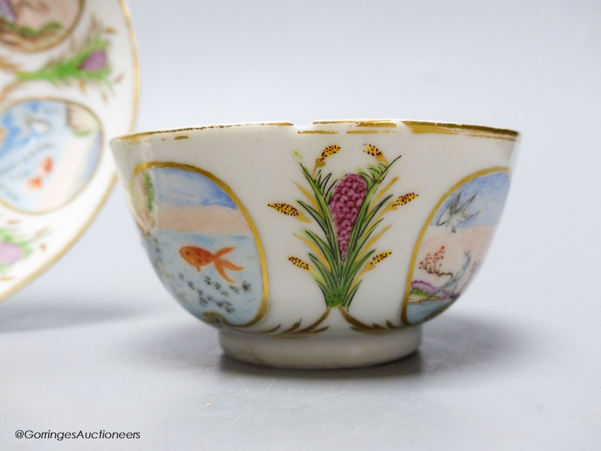 An unusual Chinese famille rose tea bowl and saucer, 18th century, saucer diameter 14cm